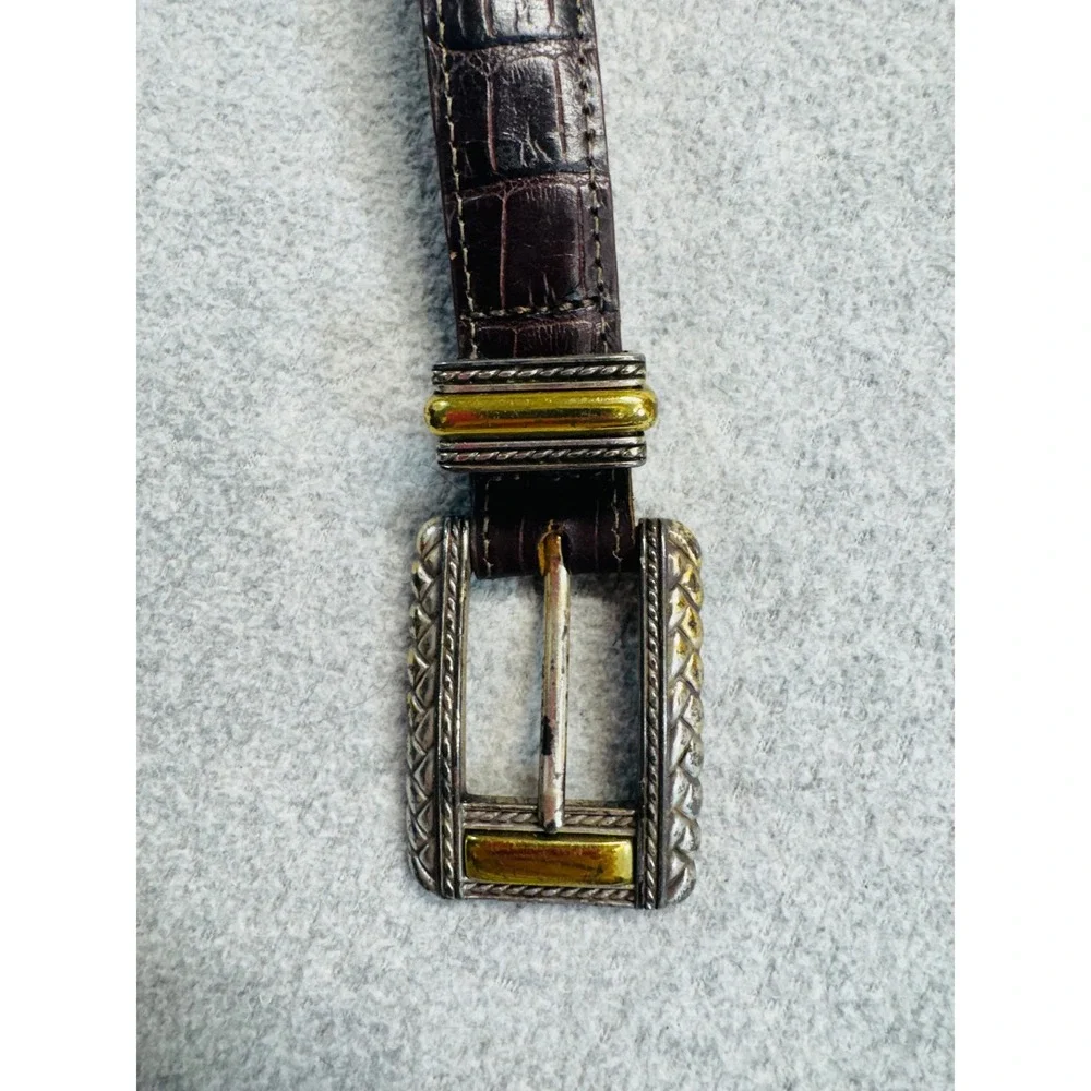 Brighton Belt Womens Small‎ Brown Croc Embossed Leather Mixed Metal S 44209